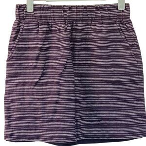 Loft Womens XS Linen Short Skirt Navy Blue Pull On Pockets Comfy Vacation Lined